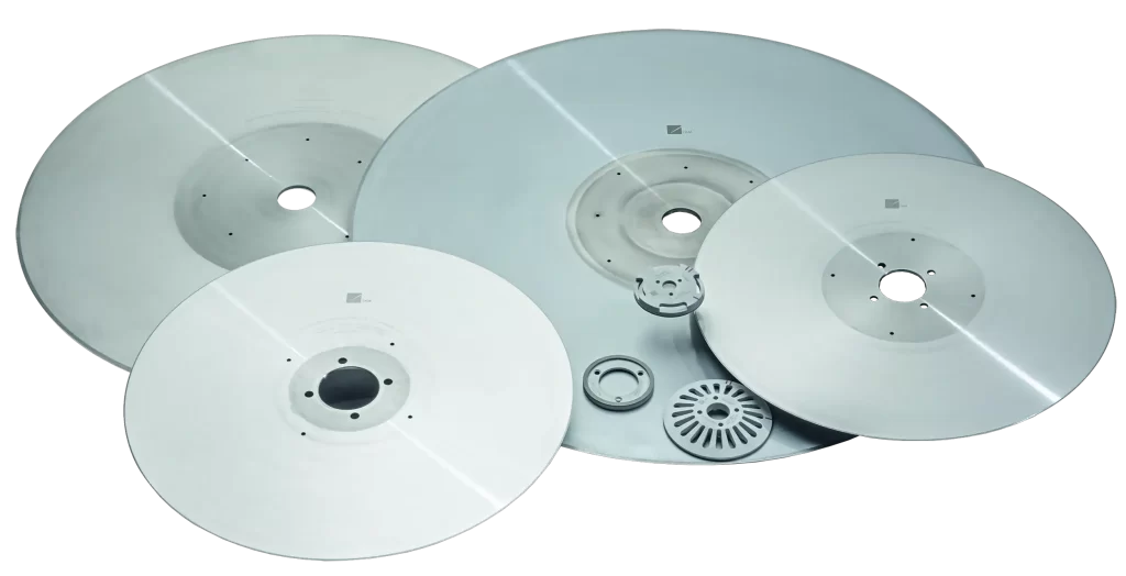 TKM log saw blade for tissue converting applications.