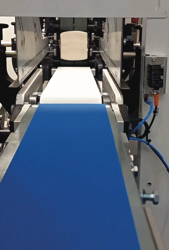 Log saw outfeed conveyor belt - product exit detail.