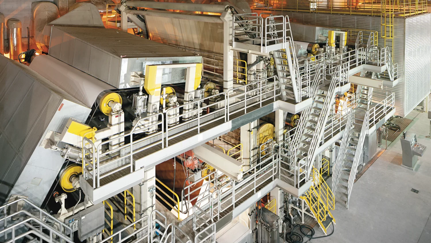 Machinery in a paper mill plant.